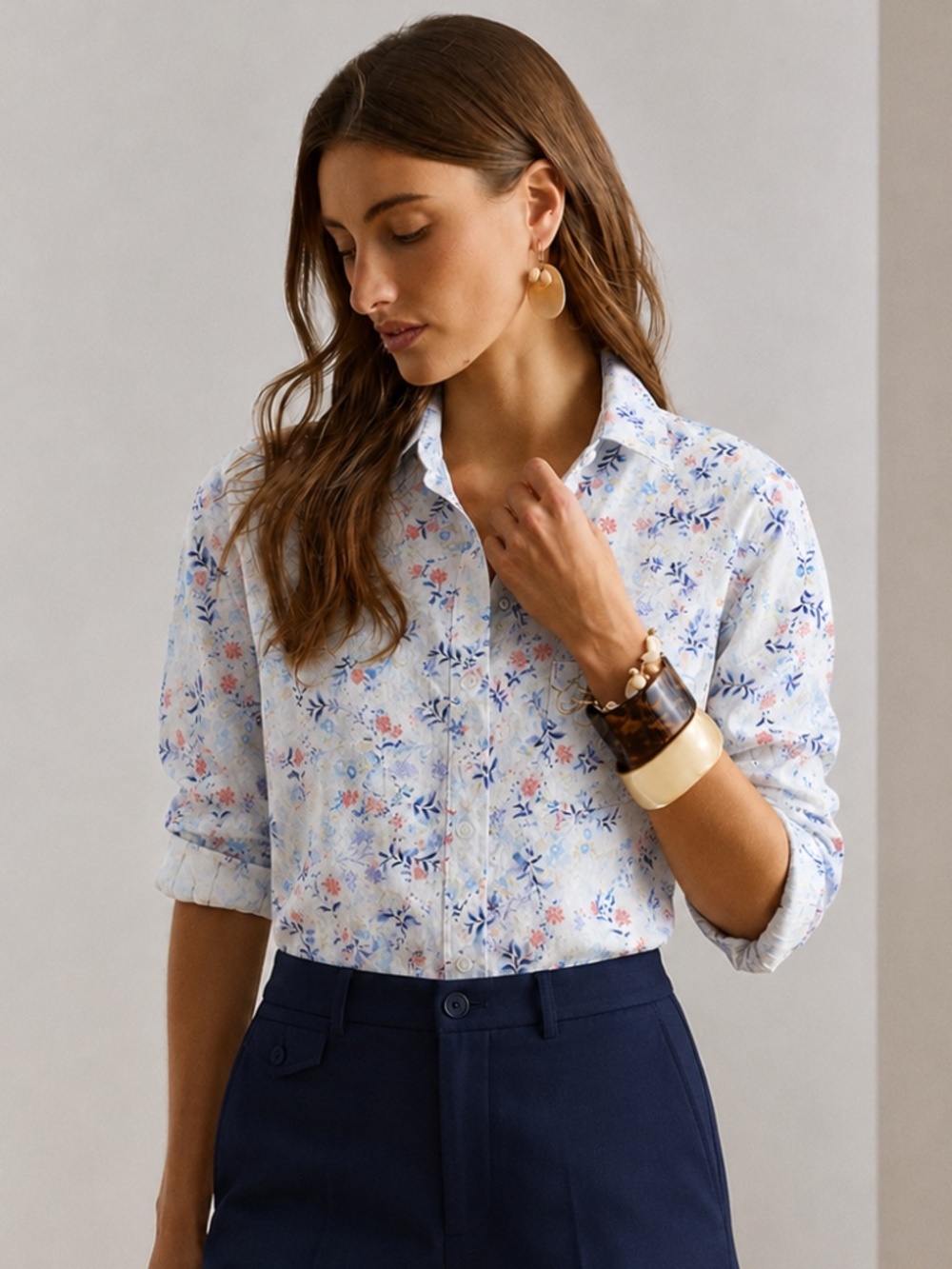 Soft Girl Floral Cotton Utility Button Down Boyfriend Fit Shirt Small